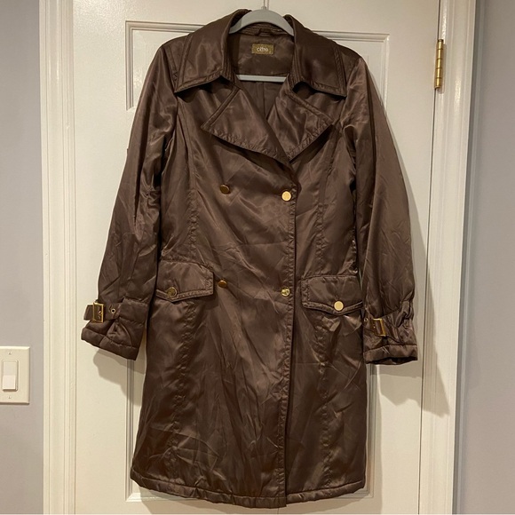 Oltre Jackets & Blazers - Oltre Brown Satin Shimmer Trench Coat - Size 6